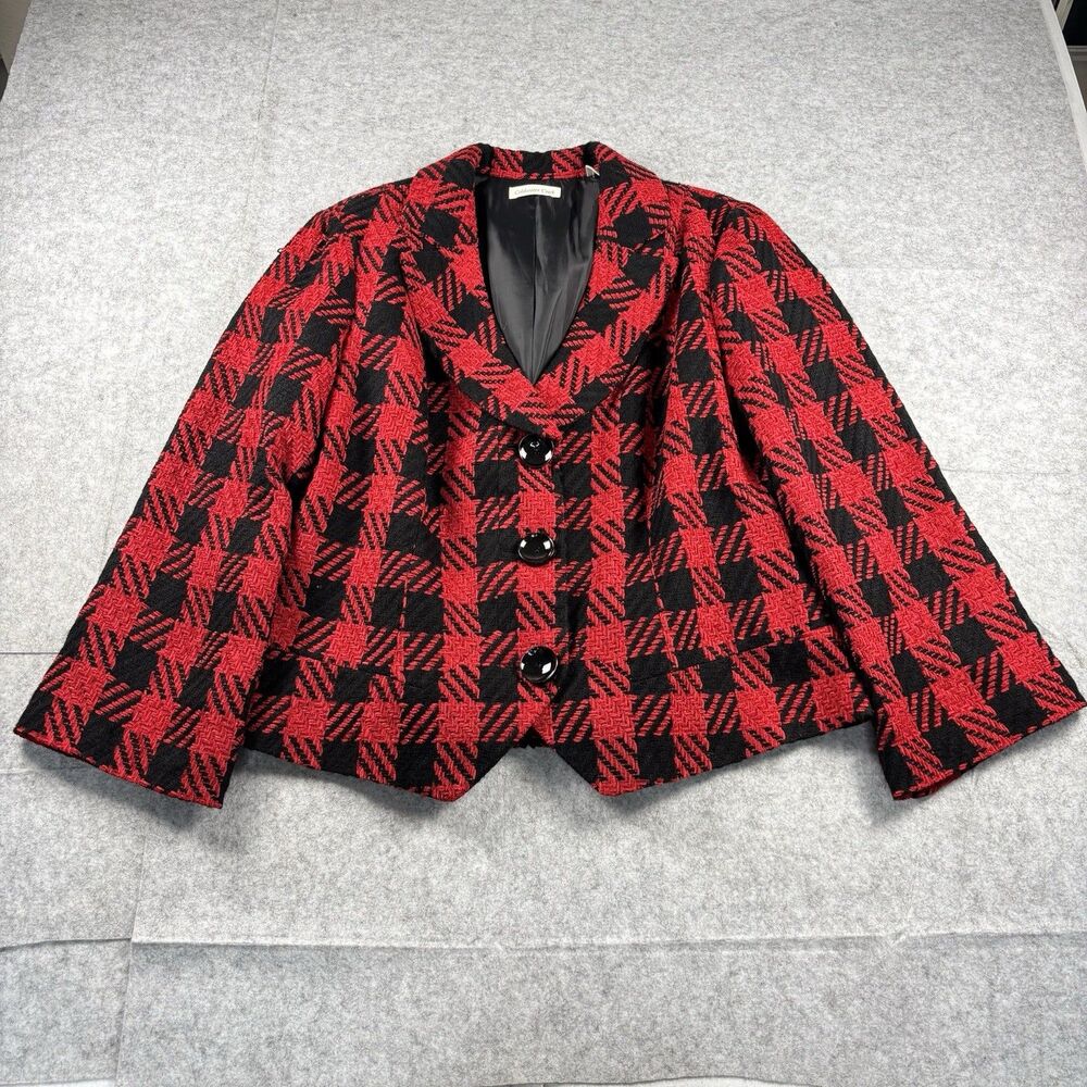 Vintage Coldwater Creek Red Black Houndstooth Blazer Jacket Coat Women’s 18W
